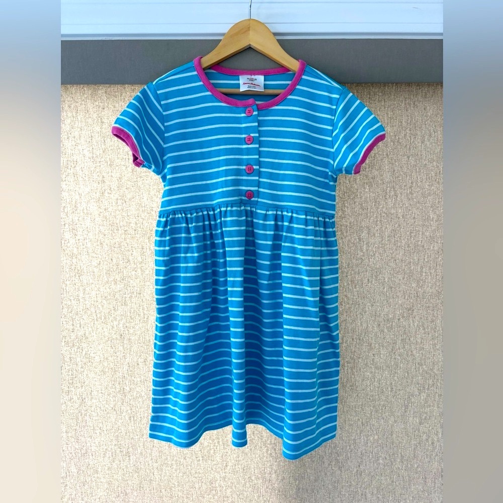 NWOT Hanna Andersson Blue and White Striped Cotton Dress with Pink Accents 6X… - Picture 1 of 3